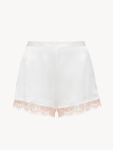 Silk Shorts with Leavers lace in White_0