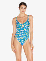 Blue Printed Cut-out Swimsuit_1