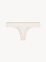 Thong in Linen and Nude Rose with Leavers lace_0
