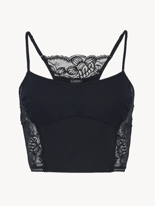 Bralette in black Lycra with Leavers lace_1