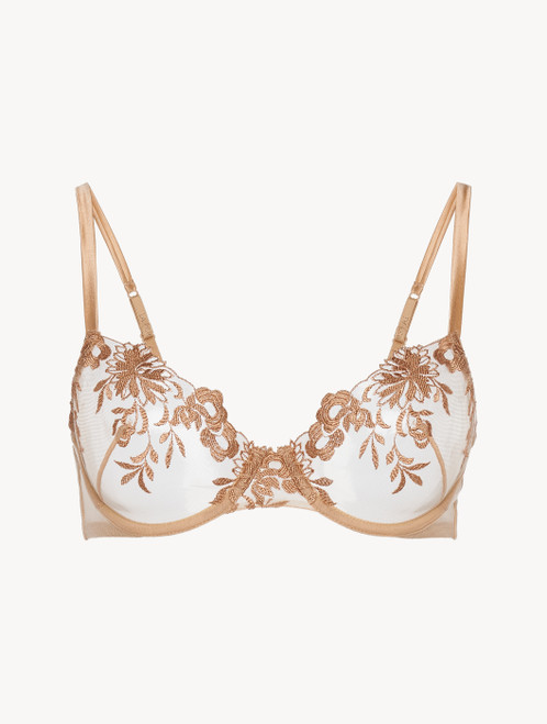 Underwired Bra in beige Lycra with embroidered tulle_1