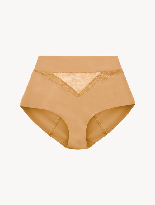 Nude Lycra control fit high-waist briefs with Chantilly lace_0