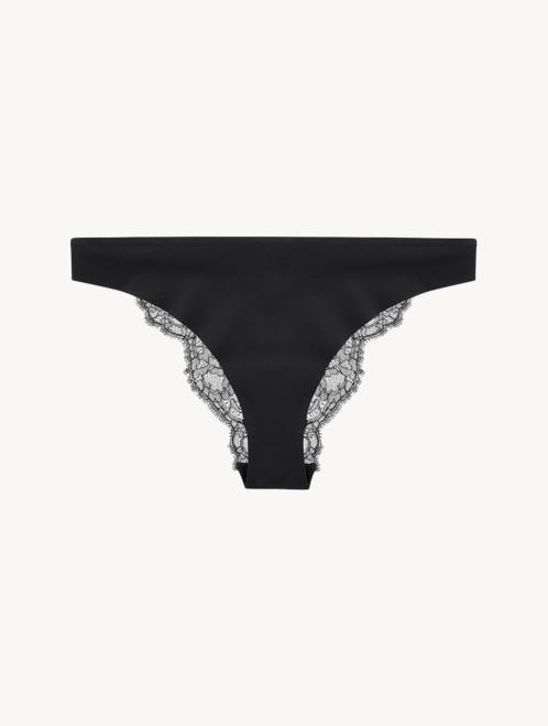 Black Brazilian brief with Chantilly lace_0