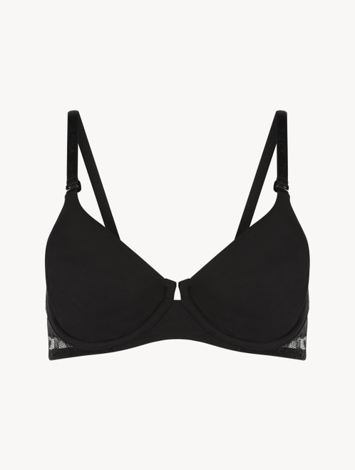 Black Lycra underwired bra with Chantilly lace_1