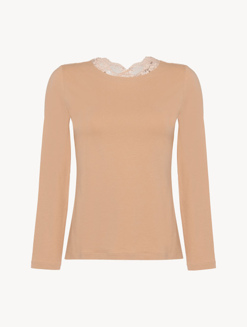 Nude cotton long-sleeved top_0