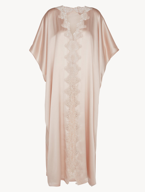 Rose Beige long silk robe with macramé_1