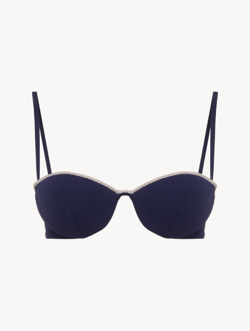 Monogram Bandeau Bikini Top in Navy_8