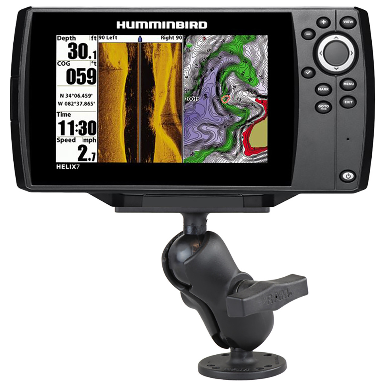 RAM Mount 1.5 Ball Mount w/2.5 Round Base, Short Arm 2 x 4 Plate f/Humminbird  Helix 7 Only [RAM-202-24-B-202U]