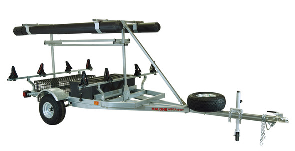MegaSport 2-4 Kayak Trlr Pkg (Spare Tire, 2nd Tier, 2 Sets Saddle Ups, Basket & Drawer,2 Rod tubes, Milk Crate Cage) (MPG550-AU)