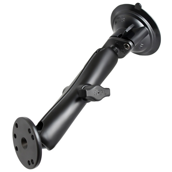 RAM Mount Twist Lock Suction Cup Mount w\/Long Double Socket Arm & 2.5" Round Base - AMPS Hole Pattern (9" Length) [RAM-B-166-C-202U]