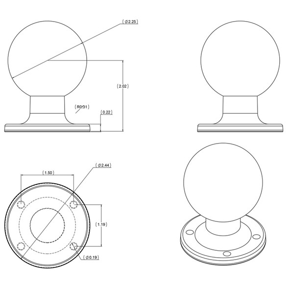 RAM Mount D Size 2.25" Ball on Round Plate w\/AMPS Hole Pattern [RAM-D-254U]