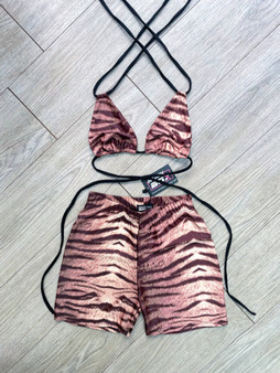 PRE MADE ready for despatch BENGAL TIGER 2 piece high waisted shorts with triangle bikini top