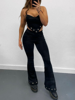 Black Lycra eyelet hem detail FLARES 