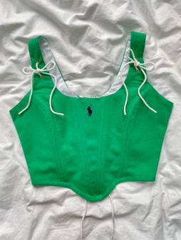 Reworked poloshirt corset - Bright Green RL POLO - SIZE 12 UK