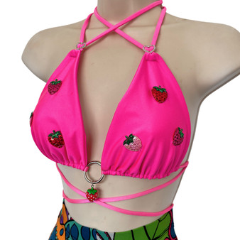 Strawberry charm triangle bikini top 