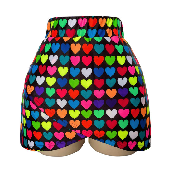 PRE MADE READY FOR DESPATCH HEART print micro skirt with built in shorts