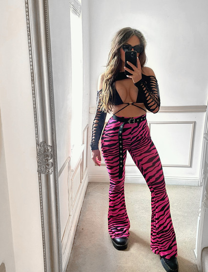 Hot Pink Zebra print mesh flares 