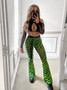 Lime green Zebra print mesh flares 