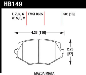 Hawk 94-05 Miata / 01-05 Normal Suspension HPS Street Front Brake Pads (D635)
