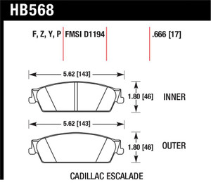 Hawk Cadillac / Chev Avalanche/Silverado/Suburban/Tahoe / GMC Sierra/Yukon HPS Rear Street Brake Pad