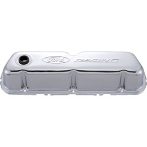 Ford Racing Embossed Logo Stamped Steel Valve Covers Chrome (302-070)