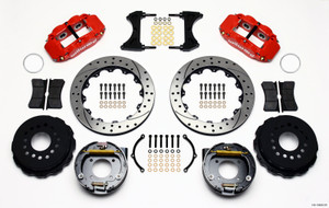 Wilwood Narrow Superlite 4R Rear P-Brk Kit 12.88in Drilled Red Chevy 12 Bolt w/ C-Clips Staggered mt