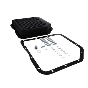 GM TH350 Finned Aluminum Transmission Pan, Stock Depth - Black