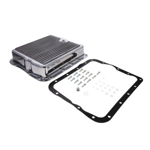 GM 700R4, 4L60, 4L60E, Finned Aluminum Transmission Pan, Stock Depth - Polished