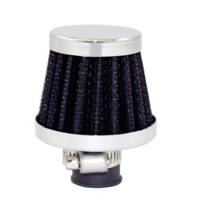 Chrome Steel Round Clamp-On Mini Breather with Washable Black Filter