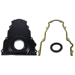 GM LS2/LS3 Black Aluminum Two-piece Timing Cover w/ Gasket & Crank Seal & Cam Sensor Provision