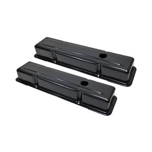 Chevy Small Block Perimeter-Bolt Short Steel Valve Covers with Single Breather Hole - Black