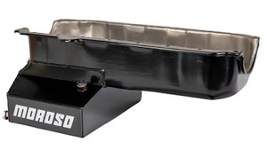 Moroso Pre-85 Chevrolet Small Block (w/Passenger Side Dipstick) Wet Sump 7qt 8in Steel Oil Pan - Blk