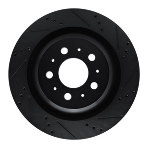 R1 2017-2025 Tesla Model 3 Rear Right Drilled & Slotted Black Brake Rotor