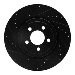 R1 09-23 Dodge Challenger Front Left Drilled & Slotted Black Brake Rotor
