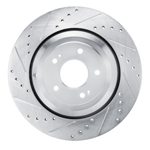 R1 2017-2019 Genesis G90 Rear Left Drilled & Slotted Silver Brake Rotor