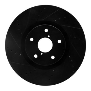 R1 05-17 Subaru WRX STI Front Left Drilled & Slotted Black Brake Rotor