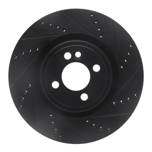 R1 09-14 Mini Cooper (Excl Clubman) Front Right Drilled & Slotted Black Brake Rotor