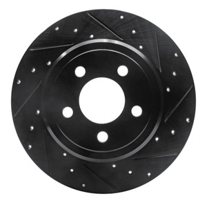 R1 05-23 Chrysler 300 Rear Right Drilled & Slotted Black Brake Rotor