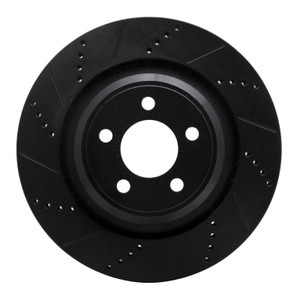 R1 05-23 Chrysler 300 Rear Left Drilled & Slotted Black Brake Rotor