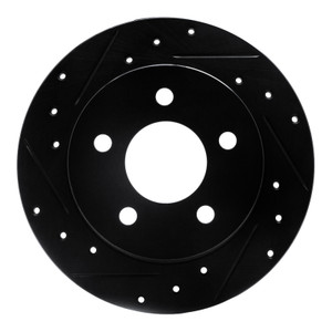 R1 94-04 Ford Mustang Rear Left Drilled & Slotted Black Brake Rotor