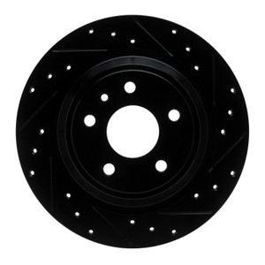 R1 13-20 Ford Fusion Rear Right Drilled & Slotted Black Brake Rotor
