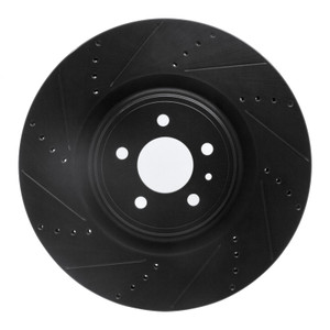 R1 13-14 Ford Mustang Front Left Drilled & Slotted Black Brake Rotor
