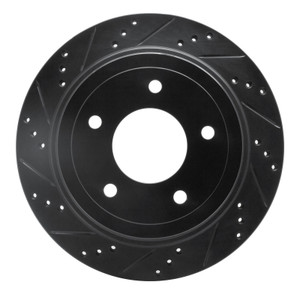 R1 04-06 Ford Econoline Rear Left Drilled & Slotted Black Brake Rotor
