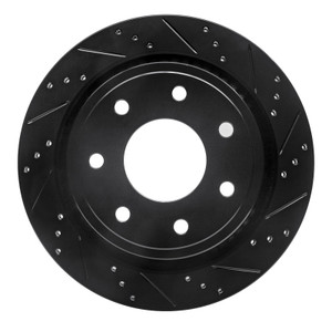 R1 12-14 Ford F-150 RWD Rear Right Drilled & Slotted Black Brake Rotor