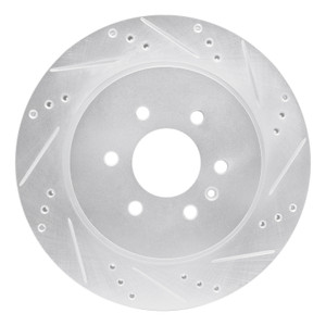 R1 04-09 Cadillac SRX Rear Right Drilled & Slotted Silver Brake Rotor
