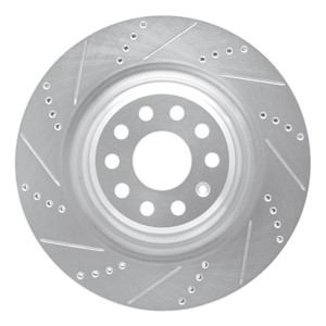 R1 12-21 Tesla Model S Rear Left Drilled & Slotted Silver Brake Rotor