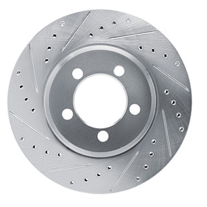 R1 65-66 Ford Custom 500 Front Left Drilled & Slotted Silver Brake Rotor