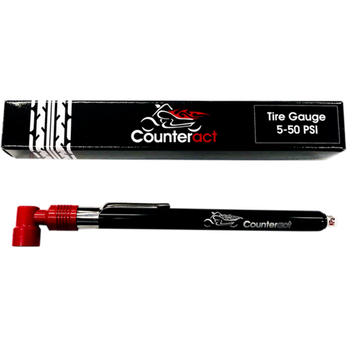 Counteract 90 Degree Analog Tire Pressure Gauge - 5-50psi - Red/Blk - Metal Construction
