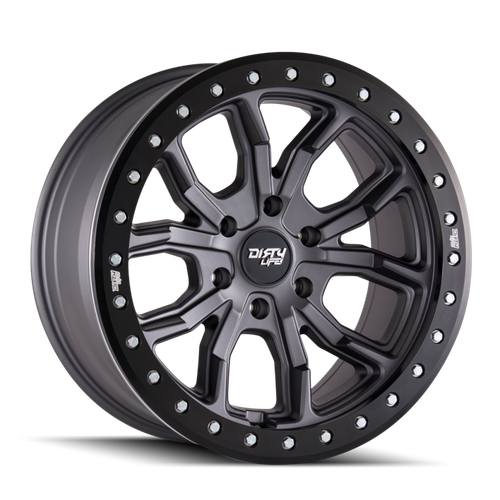 Dirty Life 9303 DT-1 17x9/6x139.7 BP/-12mm Offset/106mm Hub Matte Gunmetal Wheel - Beadlock
