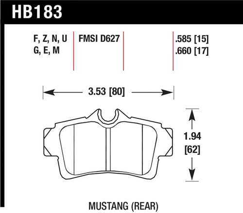Hawk 01 Ford Mustang Bullitt / 94, 96-99, 01, 03-04 Cobra / 03-04 Mach 1 DTC-60 Race Rear Brake Pads